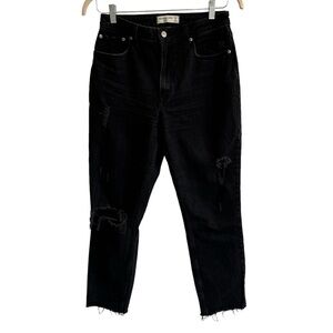 Abercrombie & Fitch The Mom High Rise Black Denim Jeans, Distressed, Size 27/4L